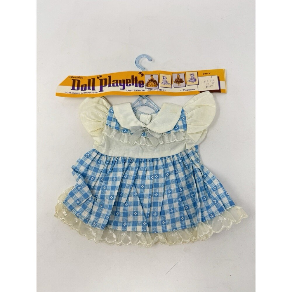 Another Doll Playette Progressive Doll Dress NOS Blue Gingham Plaid Vintage